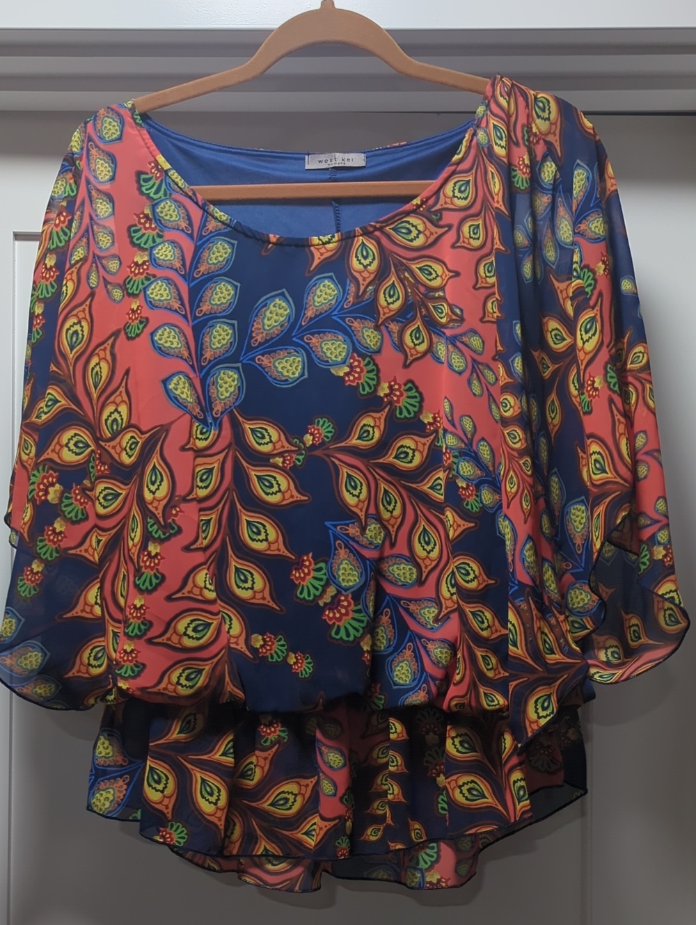 West Kei Navy & Coral Floral-Print Layered Blouse